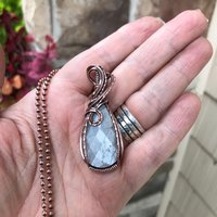 Gray Faceted Moonstone Copper Pendant