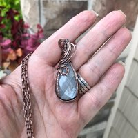 Gray Faceted Moonstone Copper Pendant