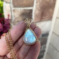 Rainbow Moonstone Brass Pendant