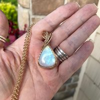Rainbow Moonstone Brass Pendant