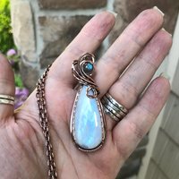 Rainbow Moonstone & Labradorite Teardrop Copper Pendant