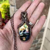 Yellow Orange Labradorite & Lemon Quartz Copper Pendant with Weaving