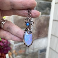 SOLD - Rainbow Moonstone & Labradorite Copper Pendant