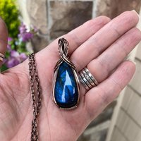 Blue Labradorite Criss Cross Copper Pendant