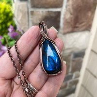 Blue Labradorite Criss Cross Copper Pendant