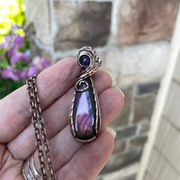 Pink Purple Labradorite & Amethyst Copper Pendant