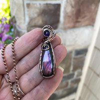 Pink Purple Labradorite & Amethyst Copper Pendant