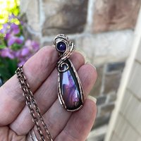 Pink Purple Labradorite & Amethyst Copper Pendant