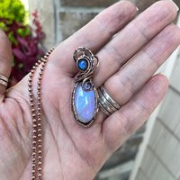 SOLD - Rainbow Moonstone & Labradorite Copper Pendant