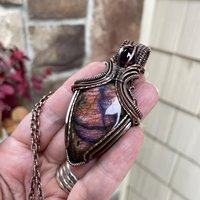 Purple Maroon Labradorite & Garnet Copper Pendant with Weaving