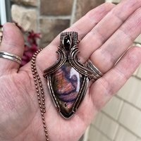 Purple Maroon Labradorite & Garnet Copper Pendant with Weaving