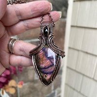 Purple Maroon Labradorite & Garnet Copper Pendant with Weaving