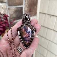 Purple Maroon Labradorite & Garnet Copper Pendant with Weaving