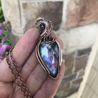 Blue Purple Labradorite & Amethyst Copper Pendant