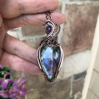 Blue Purple Labradorite & Amethyst Copper Pendant