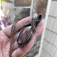 Purple Labradorite & Moonstone Oval Pendant with Weaving