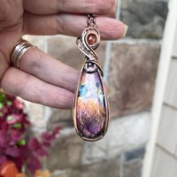 Orange Purple Labradorite & Sunstone Copper Pendant