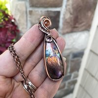 Orange Purple Labradorite & Sunstone Copper Pendant