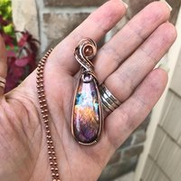 Orange Purple Labradorite & Sunstone Copper Pendant
