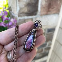 Pink Purple Labradorite & Amethyst Copper Pendant