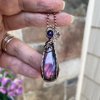 Pink Purple Labradorite & Amethyst Copper Pendant