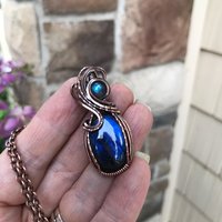 Blue Labradorite Oval Copper Pendant