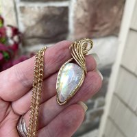 Rainbow Moonstone Teardrop Brass Necklace