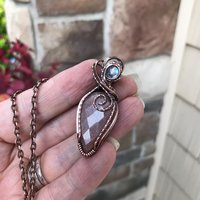 Peach Moonstone & Rainbow Moonstone Copper Pendant