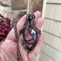 Purple Maroon Labradorite & Garnet Copper Pendant with Weaving
