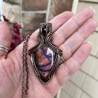 Purple Maroon Labradorite & Garnet Copper Pendant with Weaving