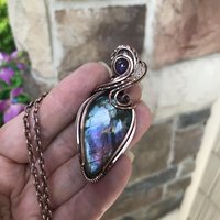 Blue Purple Labradorite & Amethyst Copper Pendant