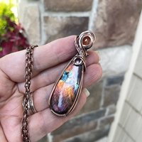 Orange Purple Labradorite & Sunstone Copper Pendant