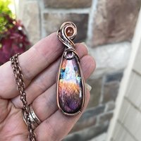 Orange Purple Labradorite & Sunstone Copper Pendant