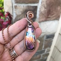 Orange Purple Labradorite & Sunstone Copper Pendant