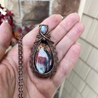 Maroon Blue Labradorite & Moonstone Woven Pendant