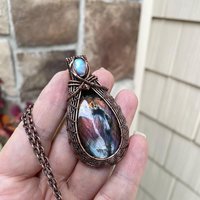 Maroon Blue Labradorite & Moonstone Woven Pendant