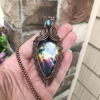 Rainbow Labradorite & Moonstone Woven Pendant
