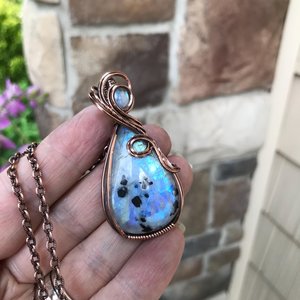 Rainbow Moonstone with Black Tourmaline Copper Necklace