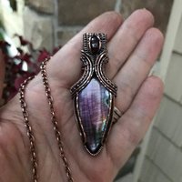 Purple Labradorite & Moonstone Copper Pendant with Weaving