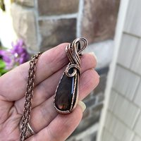 Pink Purple Labradorite Slender Copper Pendant
