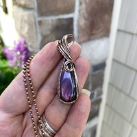 Pink Purple Labradorite Slender Copper Pendant
