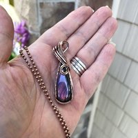 Pink Purple Labradorite Slender Copper Pendant