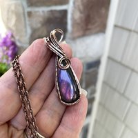 Pink Purple Labradorite Slender Copper Pendant