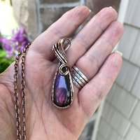 Pink Purple Labradorite Slender Copper Pendant