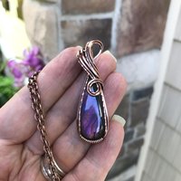 Pink Purple Labradorite Slender Copper Pendant