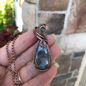 Moss Agate & Aquamarine Copper Swirly Necklace