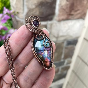Teal Labradorite & Amethyst Copper Necklace