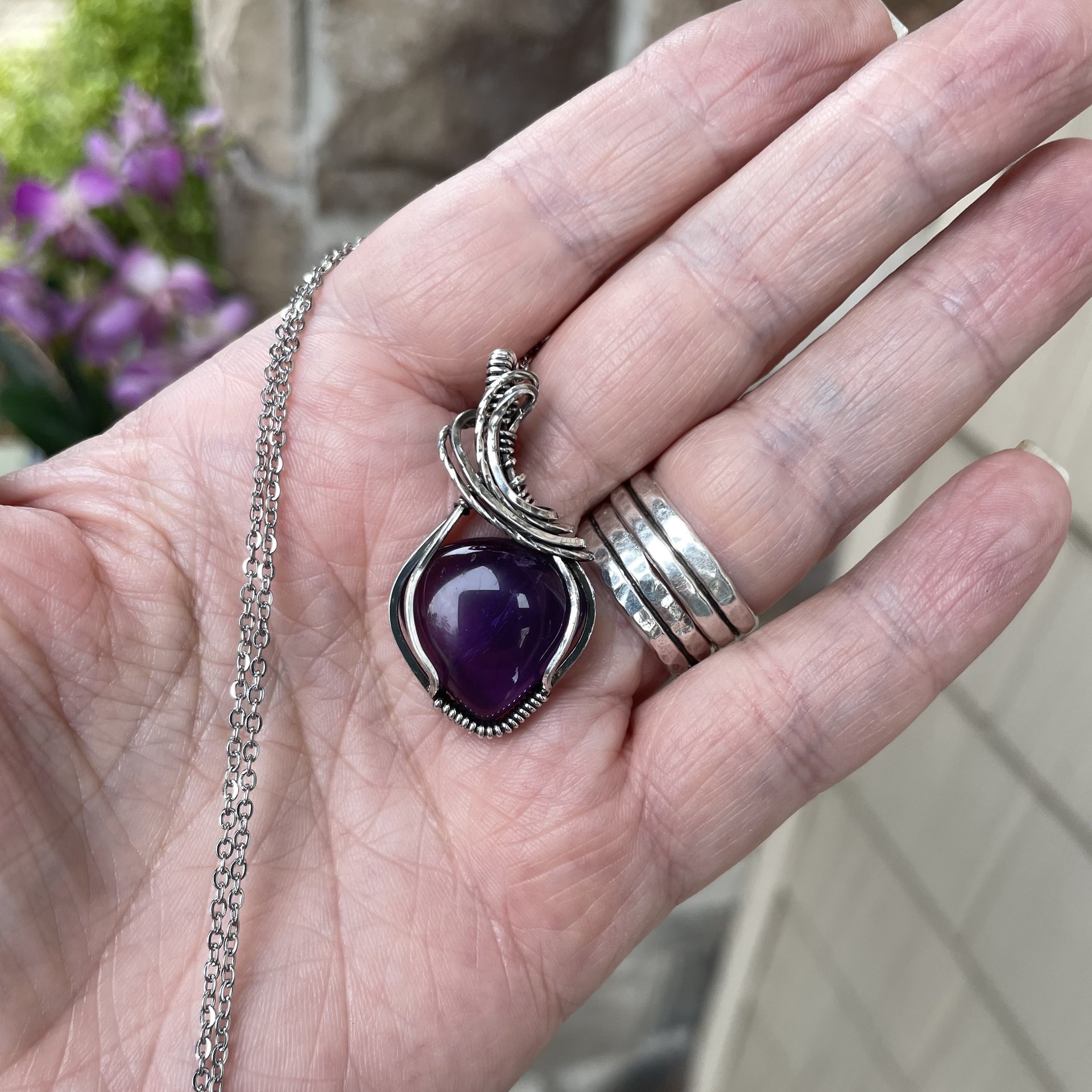 Amethyst Small Sterling Silver Pendant