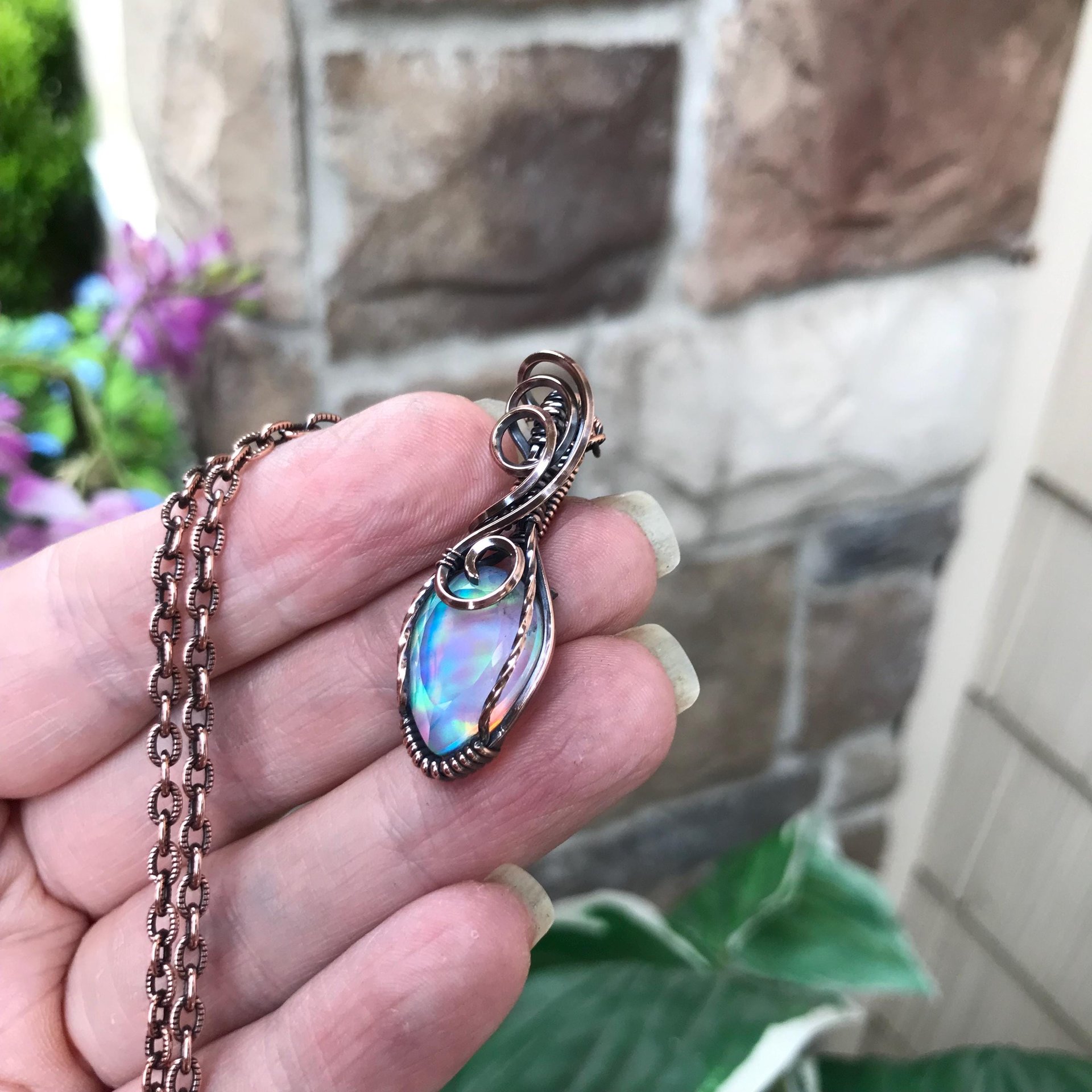 Aurora Opal Rainbow Copper Pendant