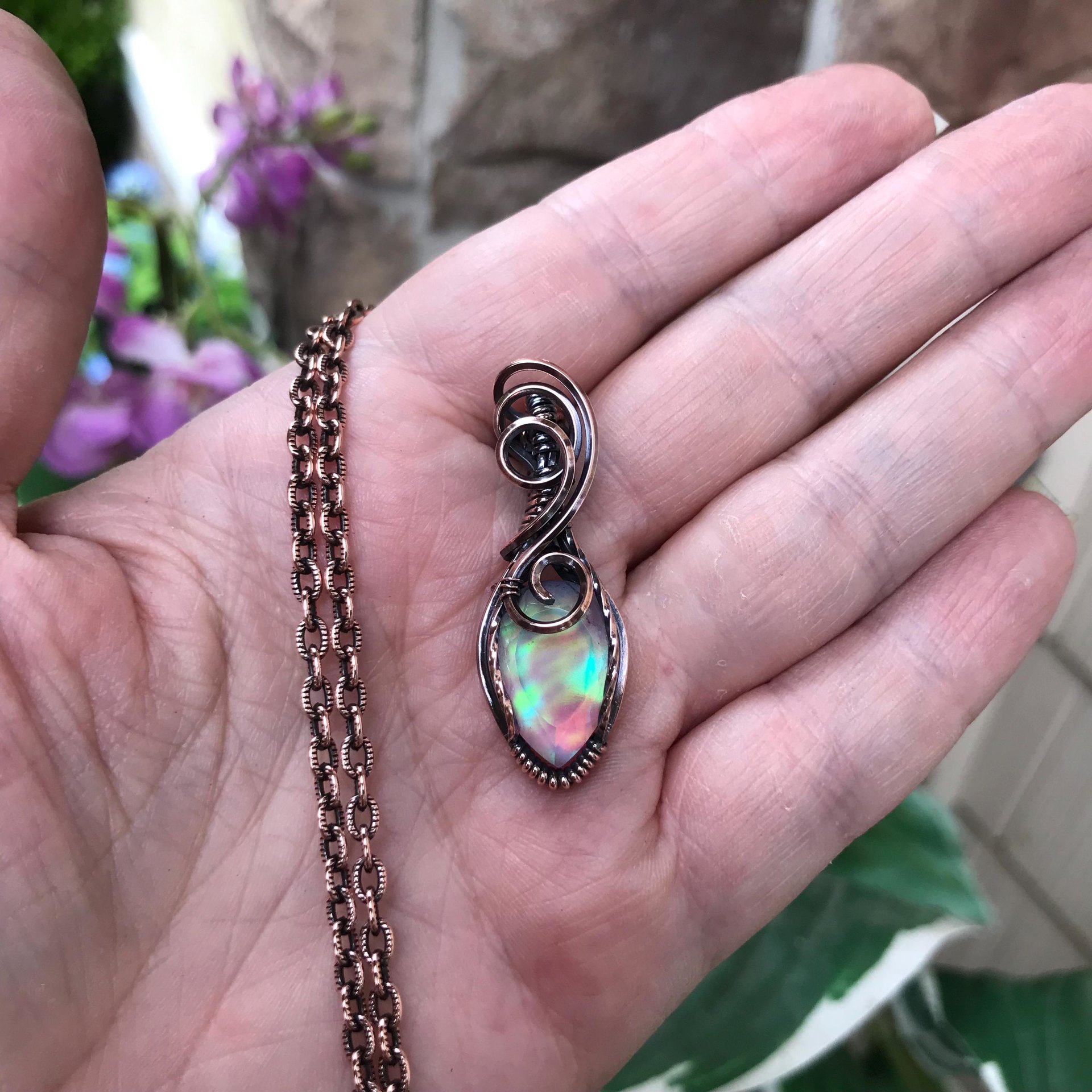 Aurora Opal Rainbow Copper Pendant